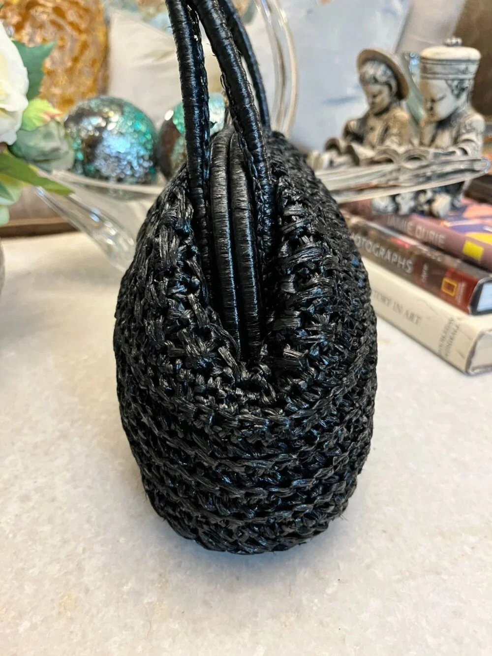 Vintage 1950s Black Raffia Straw Handbag - Picture 2 of 5